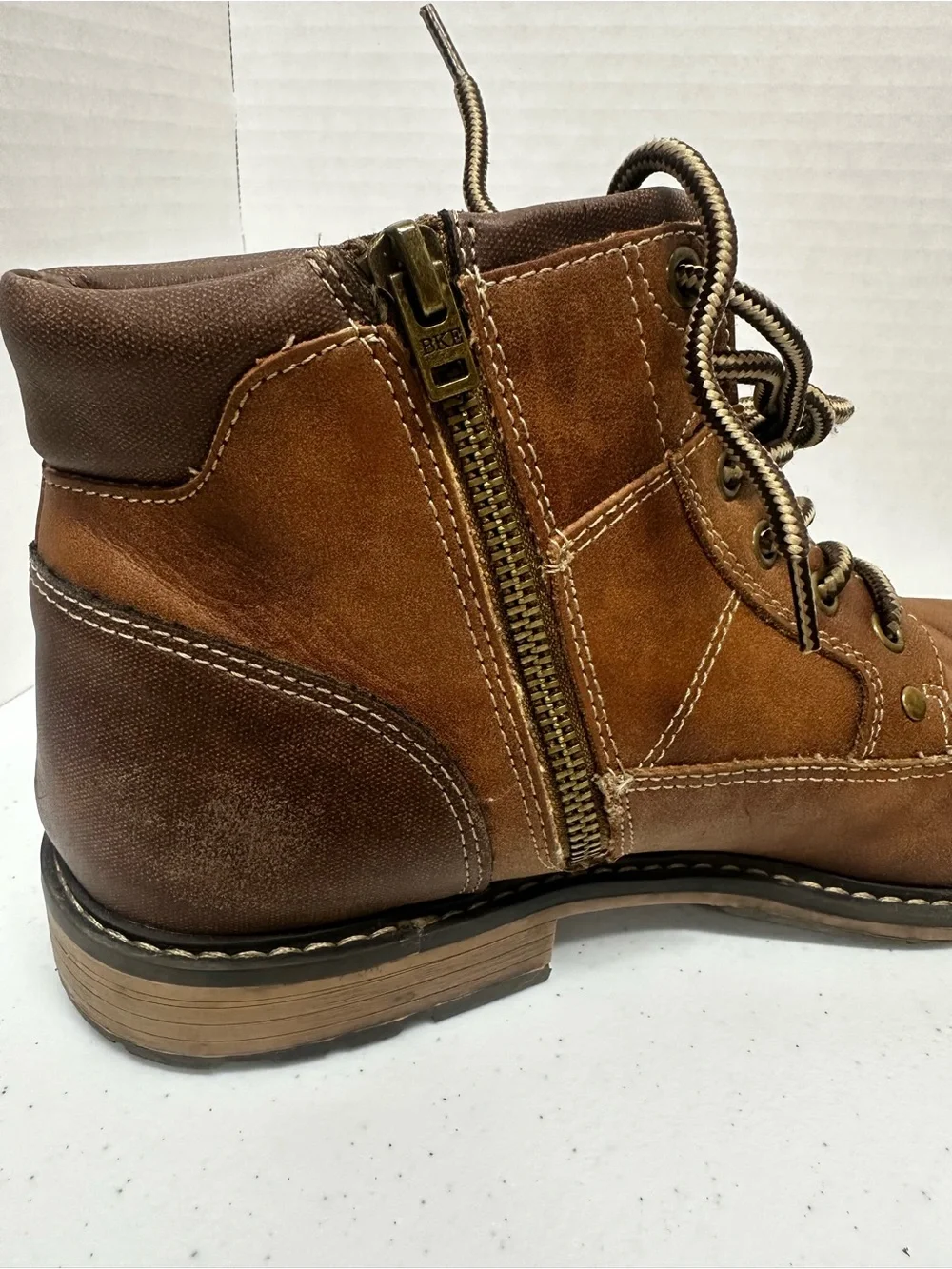 BKE Palmer Men’s Brown Lace-Up Side Zip Ankle Boots Size 11 Faux Leather Casual